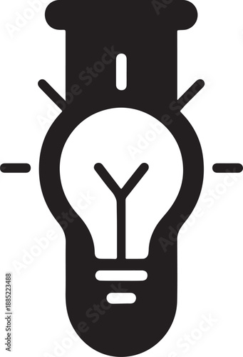 Test tube merging into a light bulb, bold silhouette icon symbolizing scientific innovation and ideas.