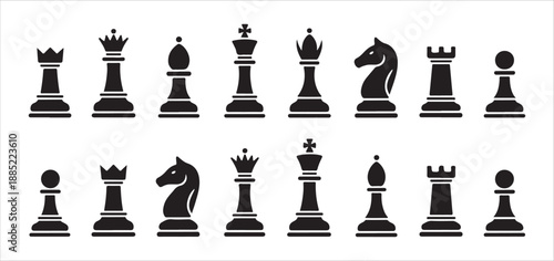Chess pieces black vector silhouette set isolated on white background for board game strategy