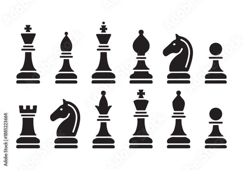 Chess game pieces black silhouette vector collection board game strategy icons isolated white