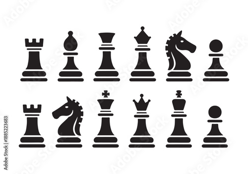 Black chess pieces set vector silhouette collection isolated on white background board game