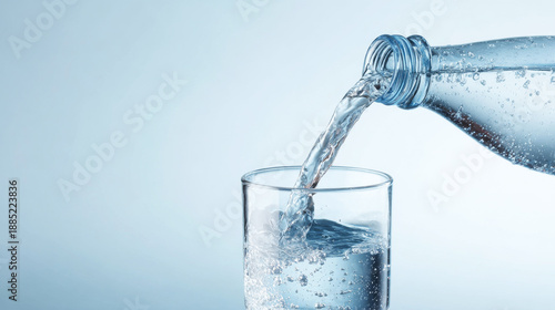 Wallpaper Mural Refreshing water with bubbles pouring from a plastic bottle into a glass, symbolizing hydration and purity Torontodigital.ca