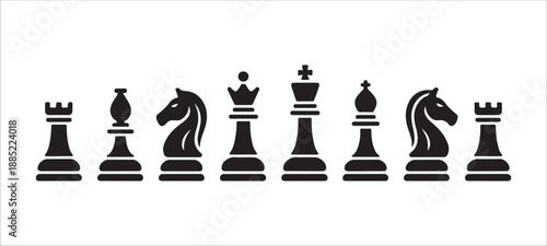 Set of black chess pieces vector isolated on white background, game icons, symbols, illustration