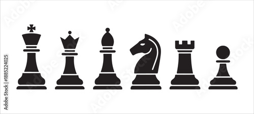 Black chess pieces set vector isolated on white background, game symbols, strategic illustration