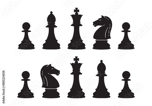 Black chess pieces vector collection isolated on white background, board game symbols