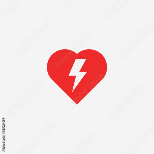 Red heart icon with a lightning bolt symbol in the center, representing love, energy, passion, power, or emotional intensity. Minimal flat vector style suitable for healthcare