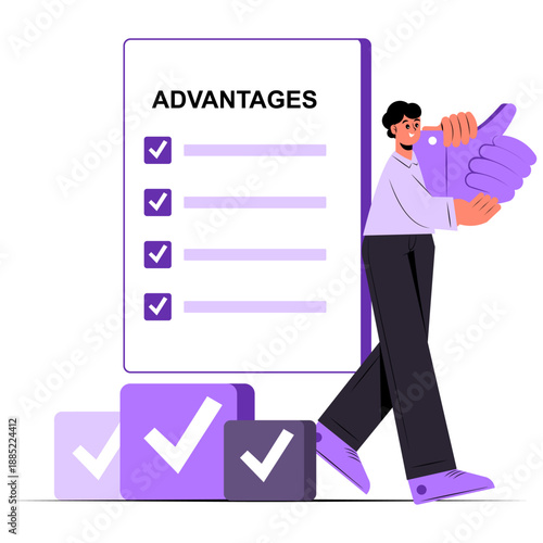 Advantages Checklist for Business Benefits Concept Illustration