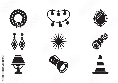 Lighting equipment and accessories icons set black silhouette vector symbols for home and industry