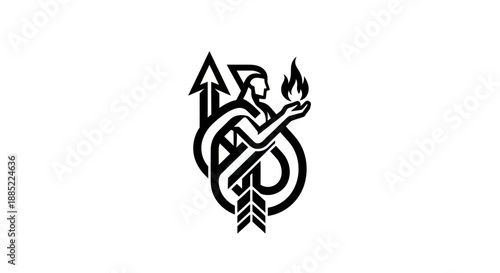 Abstract figure holding flame symbol