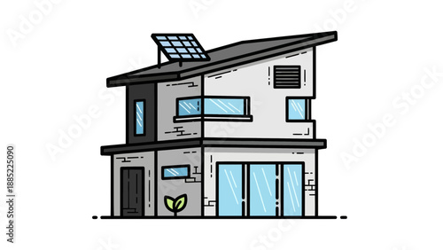 Modern Home with Solar Panels and Eco Design