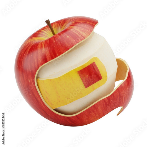Apple with bandage, isolated on transparent background