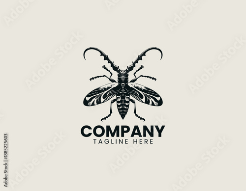 Longhorn Beetle Black Vector Logo Illustration