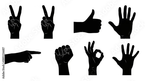 Collection of Hand Gestures Silhouettes Isolated on White Background.