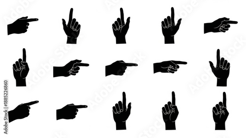 Collection of Black Hand Gestures Pointing and Index Finger Up.