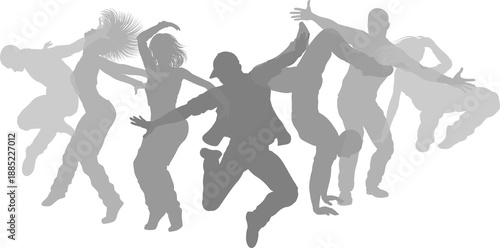 Street dancers dancing silh...