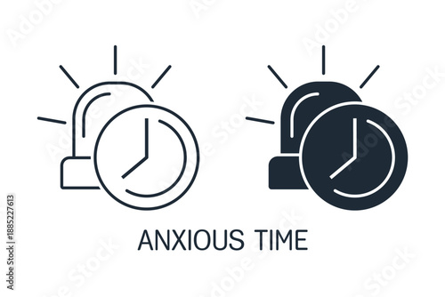 Time with a sign of alarm. Anxious time. Vector linear icon illustration isolated on white background.