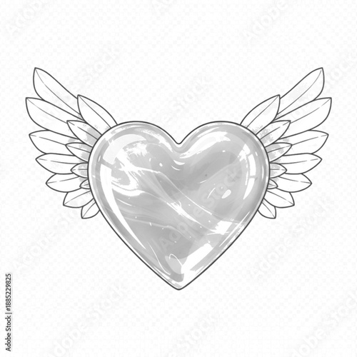 Luxury 3D Render of Stylized Rose Quartz Heart with Crystal Wings Isolated on White