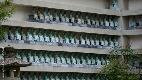 Closeup of sculptures in a temple in Japan