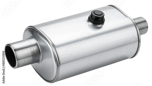 car catalytic converter in shiny silver color isolated on white background