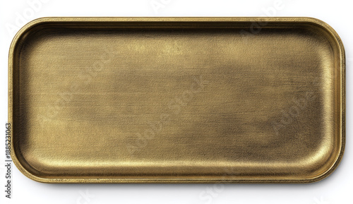 Antique brass metal plate with rounded corners featuring a brushed textured surface and vintage style