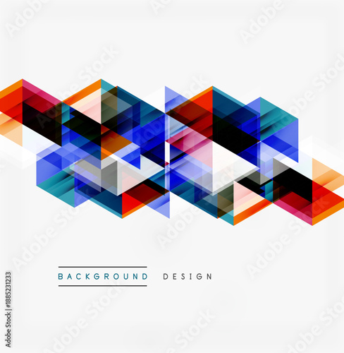 Abstract geometric shapes overlap creating vibrant, modern design. Colors blend, forming dynamic visual texture. Minimalist aesthetic.