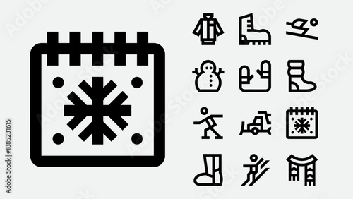 Winter season and cold weather icons set
