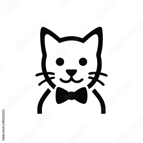 Cute Cat Icon with Bow Tie