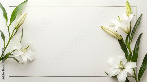 Minimal Elegant Funeral Flyer Template with White Lily and Black Ribbon on White Background