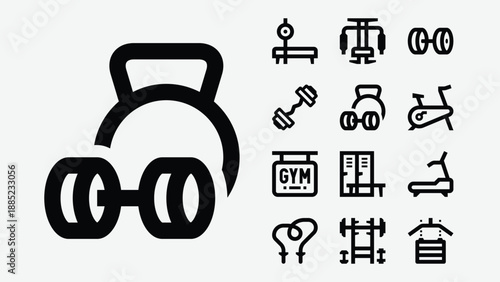 Gym and fitness training icons set