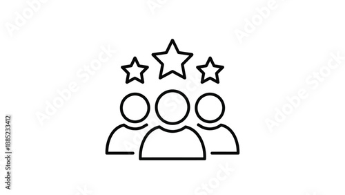 Line icon symbolizing three outstanding team members achieving excellent recognition and high-quality status