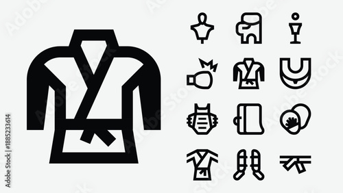 Martial arts equipment and training icons set