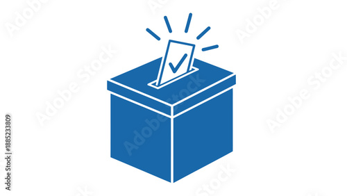 Simple blue icon depicting a ballot being cast into a secure voting box