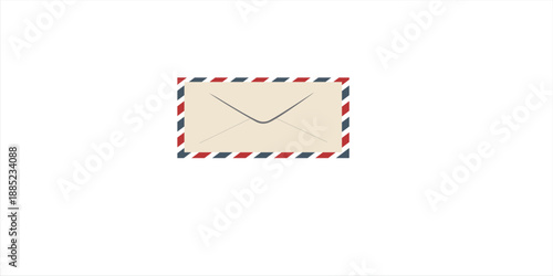 Air mail letter. Post stamp. Airmail frame postcard. Blue red stripes pattern.