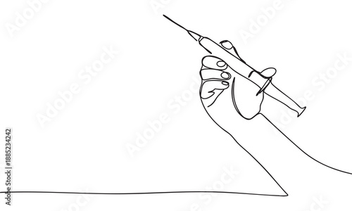 Continuous Line Drawing of Hand Holding Syringe for Medical Treatment