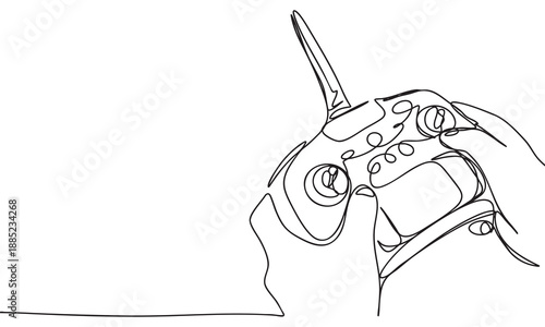 Continuous Line Drawing of Hands Operating a Drone Remote Control