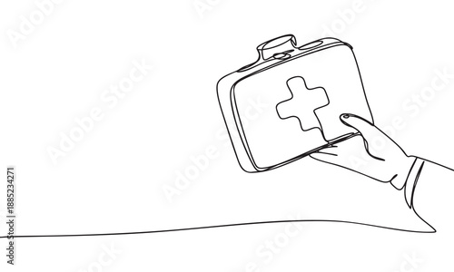 Continuous Line Drawing of Hand Holding First Aid Kit