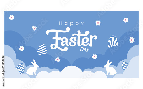 banner template of easter day theme with blue background