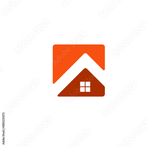 Modern Real Estate Agency Logo Design featuring Orange and Brown House Icon for Property Management, Residential Housing Developer, and Mortgage Broker Identity.