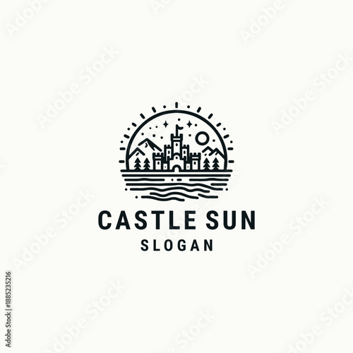 Castle sun logo vector icon illustration