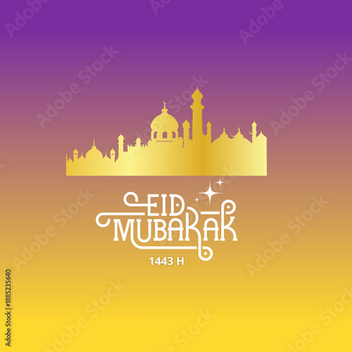 islamic greeting eid mubarak card design with beautiful crescent and lantern