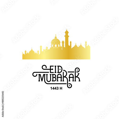 islamic greeting eid mubarak card design with beautiful crescent and lantern