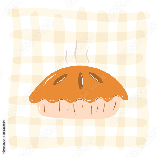 Pumpkin pie on an orange tartan background.