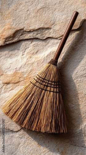 Wallpaper Mural Broom on rock household cleaning tool positioned on a natural stone surface broom Torontodigital.ca