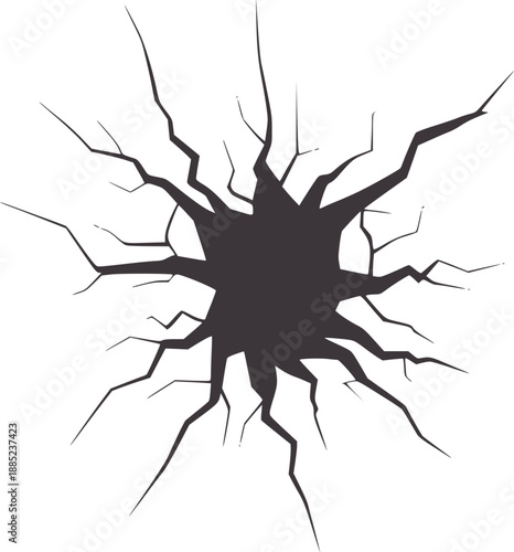 Black crack spreading from center abstract damage break