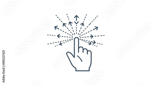 Finger pointing outward with radiating arrows icon.