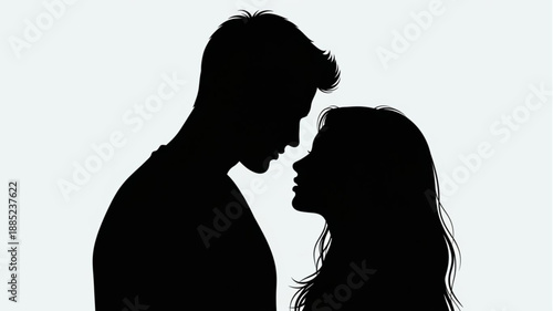 Silhouette of a couple looking at each other.