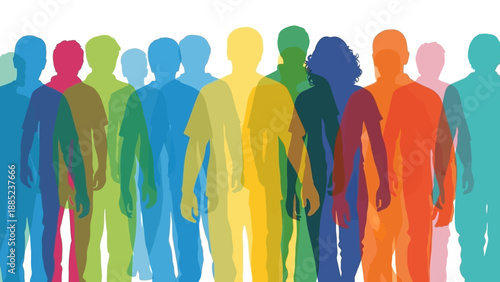 Diverse Group of People Silhouettes in Vibrant Colors.