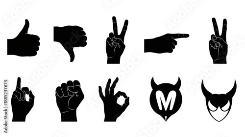 Collection of Hand Gestures and Symbols Silhouettes.
