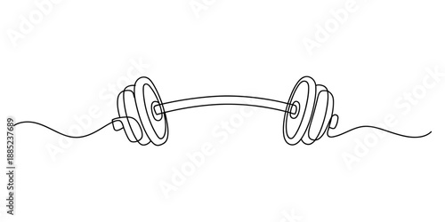 Continuous single line drawing of a barbell for strength training and fitness concept