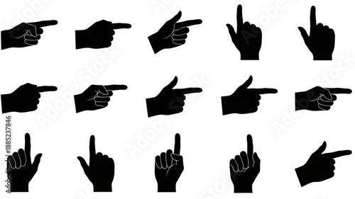 Collection of Silhouette Hand Gestures Pointing and Index Finger Up.