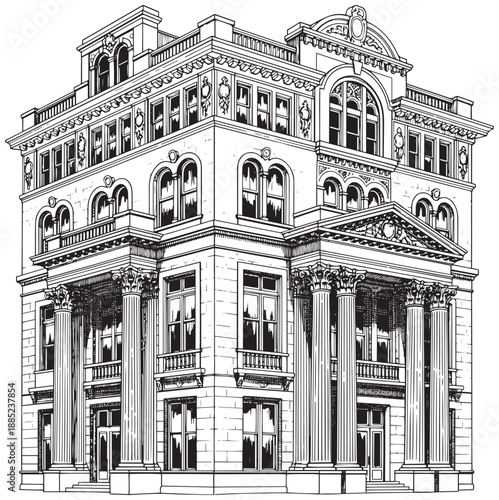 Magnificent Historic Edifice Corner View Classic Architectural Detail